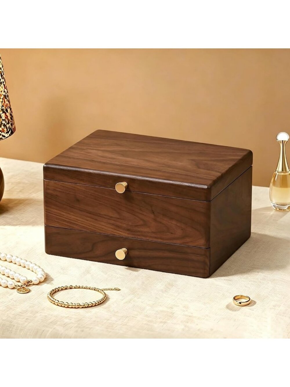 Elegant Black Walnut Jewelry Box for Women - 3 Layer Organizer with Drawer